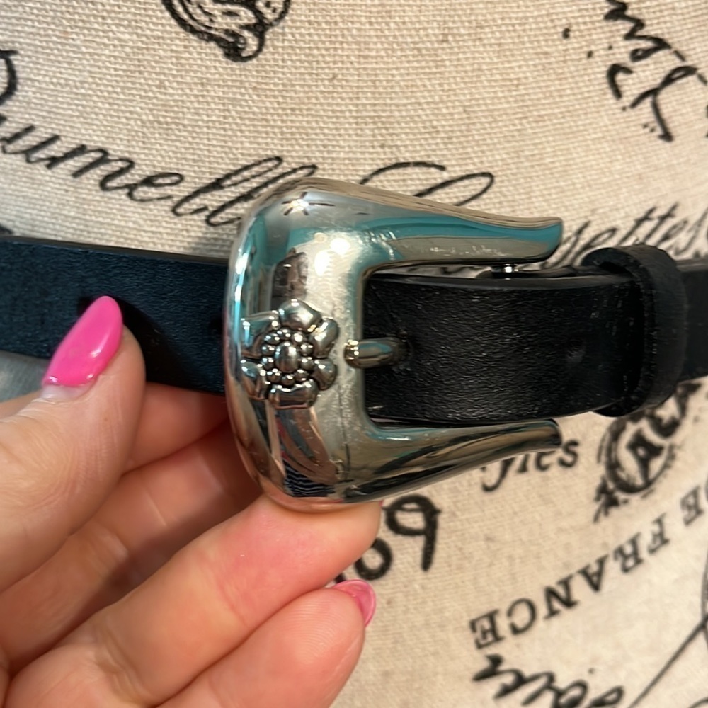 Women’s Leather Statement Belt Silver Accents Black Size Small